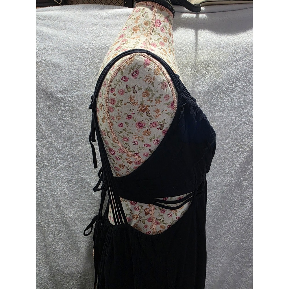 Free People Tropical Maxi Black Tiered Cut Out Backless Boho Beachy Resort Sz L - Picture 5 of 10